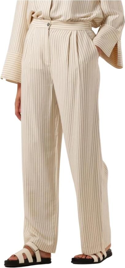 Modström wide leg pantalon Isabel met krijtstreep zand zwart - Foto 9