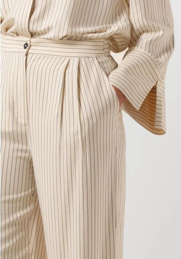 Modström wide leg pantalon Isabel met krijtstreep zand zwart - Foto 6