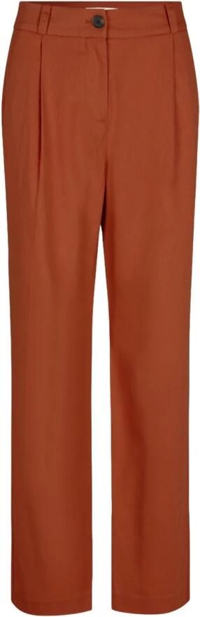 Modström linnen wide leg pantalon Park roodbruin