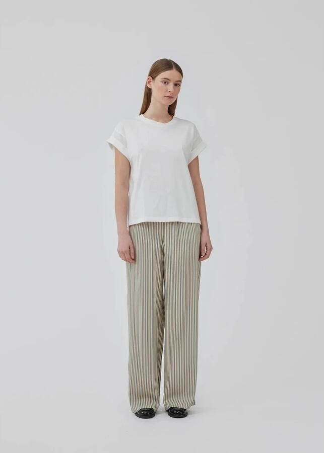 Modström gestreepte straight fit pantalon Hissa bruin ecru grijs - Foto 2