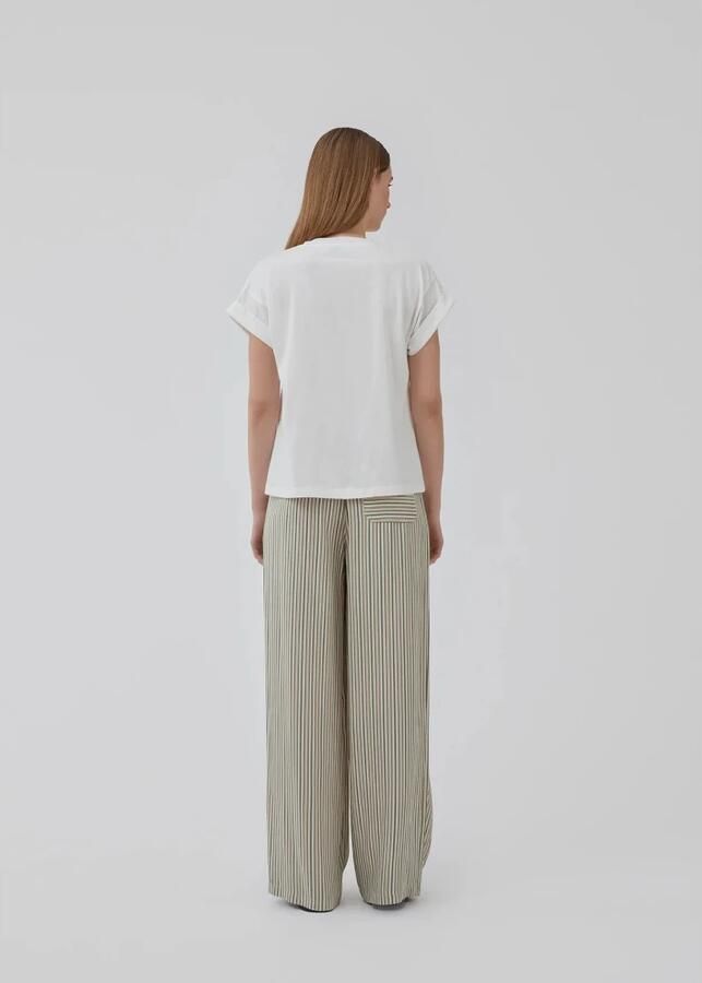 Modström gestreepte straight fit pantalon Hissa bruin ecru grijs - Foto 3