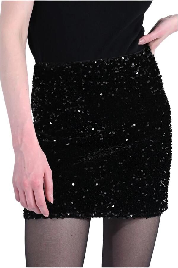 Molly Bracken Korte fluwelen pailletten rok Zwart Black Dames - Foto 3