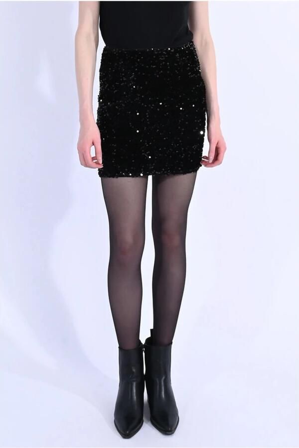 Molly Bracken Korte fluwelen pailletten rok Zwart Black Dames