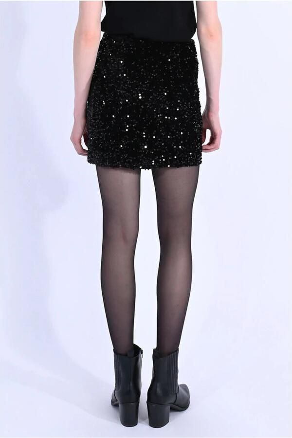 Molly Bracken Korte fluwelen pailletten rok Zwart Black Dames - Foto 2