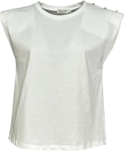 Molly Bracken Parel Versierde Ronde Hals Katoenen T-shirt White Dames