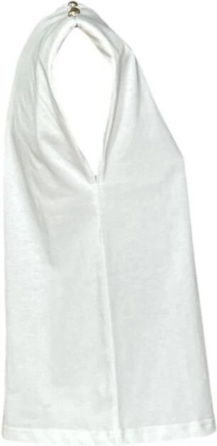 Molly Bracken Parel Versierde Ronde Hals Katoenen T-shirt White Dames - Foto 3