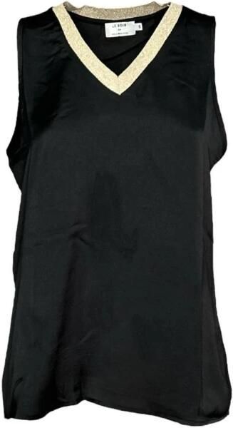 Molly Bracken Zwarte katoenen tanktop met gouden rand Black Dames - Foto 3