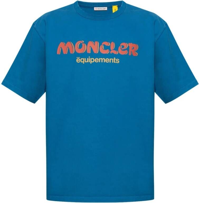Moncler Blauwe Katoenen T-shirts en Polos Blue Heren