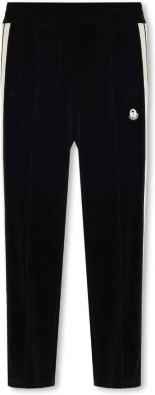 Moncler Zwarte broek met gebreide banden en logo patch Black Heren