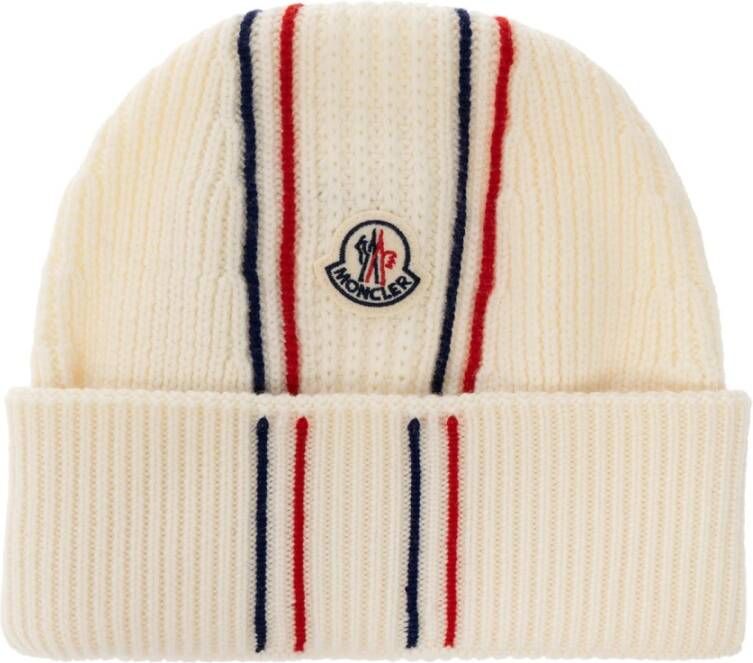 Moncler Witte Tricolor Wollen Hoed White Heren