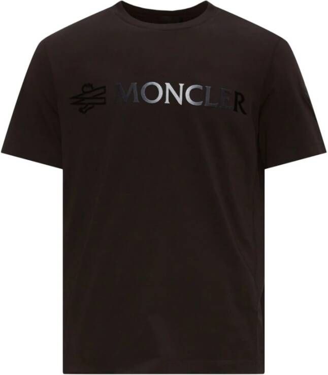 Moncler Crew Neck T-Shirt met Vervaagd Logo Zwart Dames