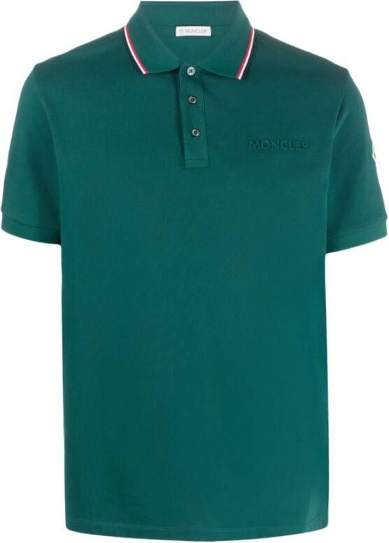 Moncler Donkergroen Polo Shirt met Reliëf Logo Groen Heren