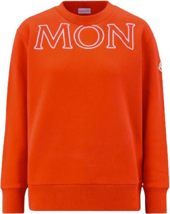 Moncler Rode Katoenen Crewneck Sweater met Logo Borduurwerk Red Dames