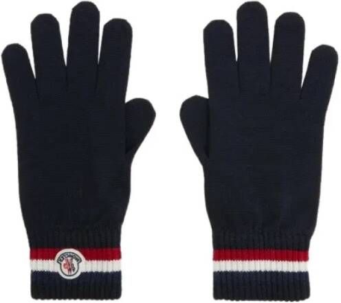 Moncler Gebreide Handschoenen met Logo-Streep Blauw Heren