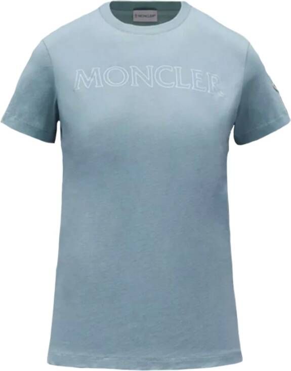 Moncler Gelamineerd Logo T-Shirt Stijl ID: H10938C00013829Fb713 Blauw Dames