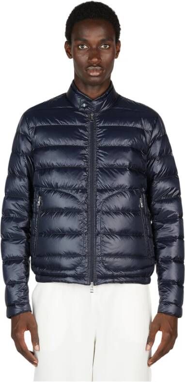 Moncler Gewatteerde Acorus Jas met Logo Patch Blauw Heren