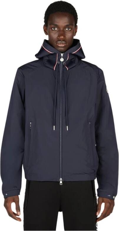 Moncler Gewatteerde Hoodie met Logo Patch Blauw Heren