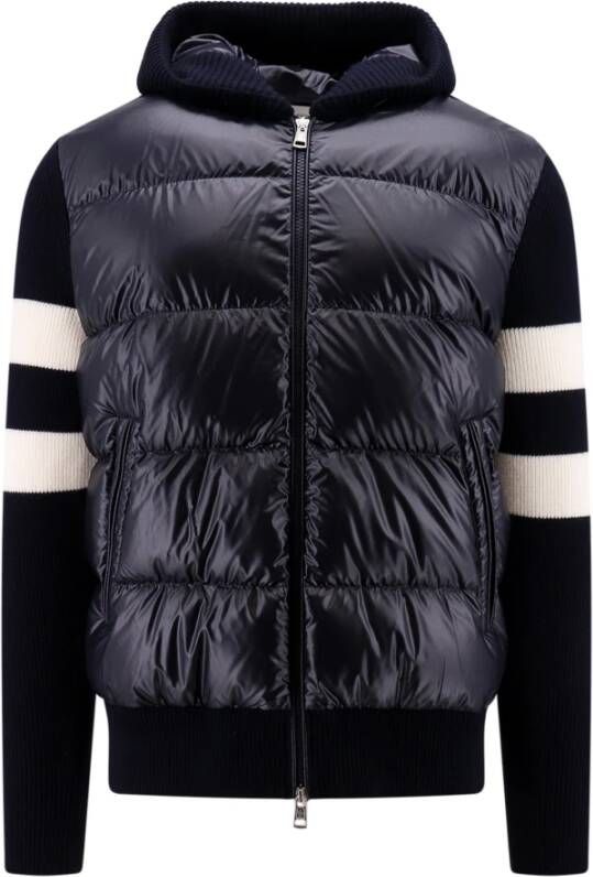 Moncler Gewatteerde nylon jas met gestreept motief Zwart Heren