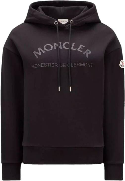 Moncler Glitter Logo Hoodie Oversized Fit Zwart Dames