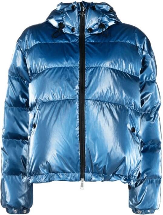 Moncler IJsblauwe Metallic Gewatteerde Hoodie Blauw Dames