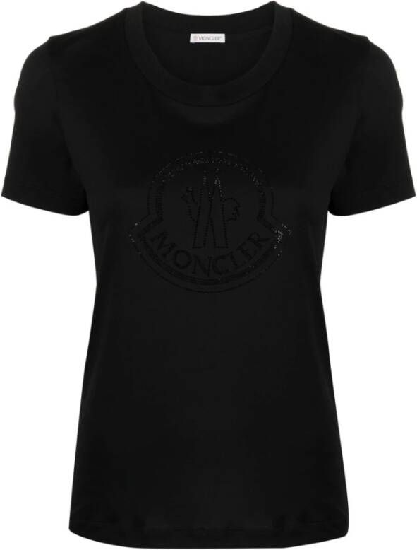 Moncler Katoenen T-shirt met Kristalversiering Zwart Dames