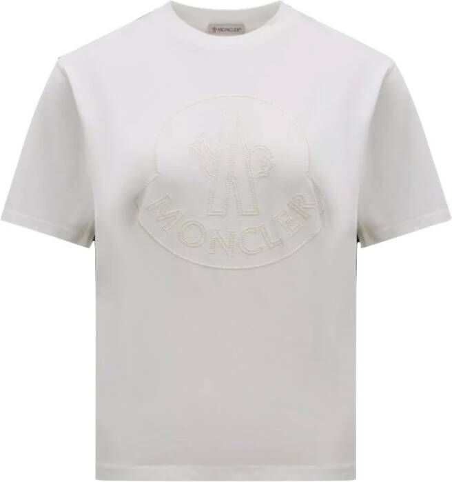 Moncler Klassiek Logo Katoenen T-Shirt Wit Dames