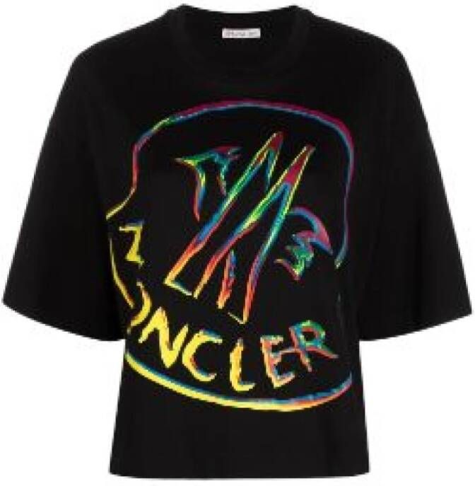 Moncler Kleurrijk Logo T-Shirt Zwart Dames