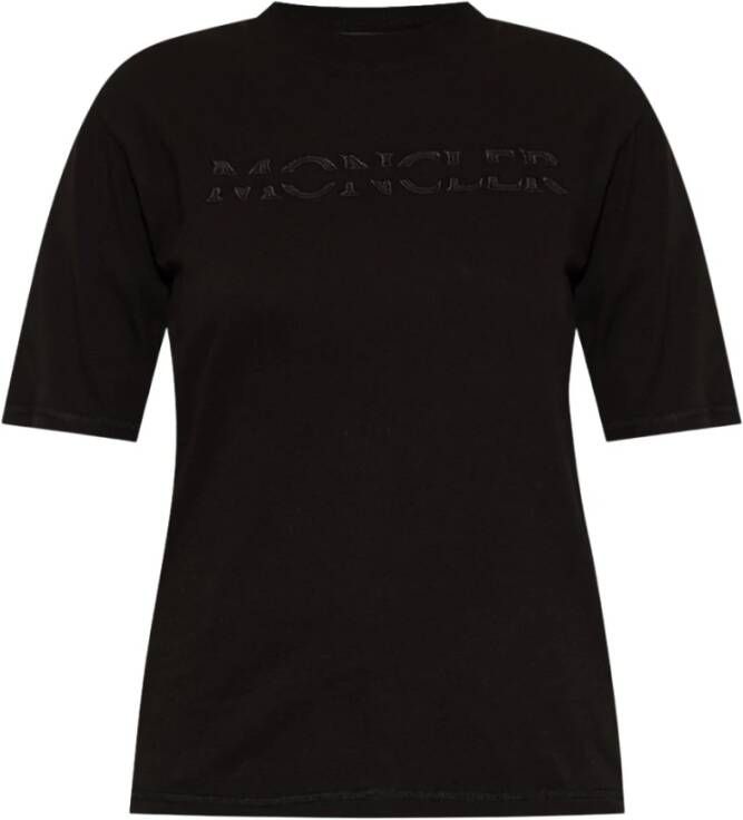 Moncler Logo Geborduurd Zwart T-shirt Zwart Dames