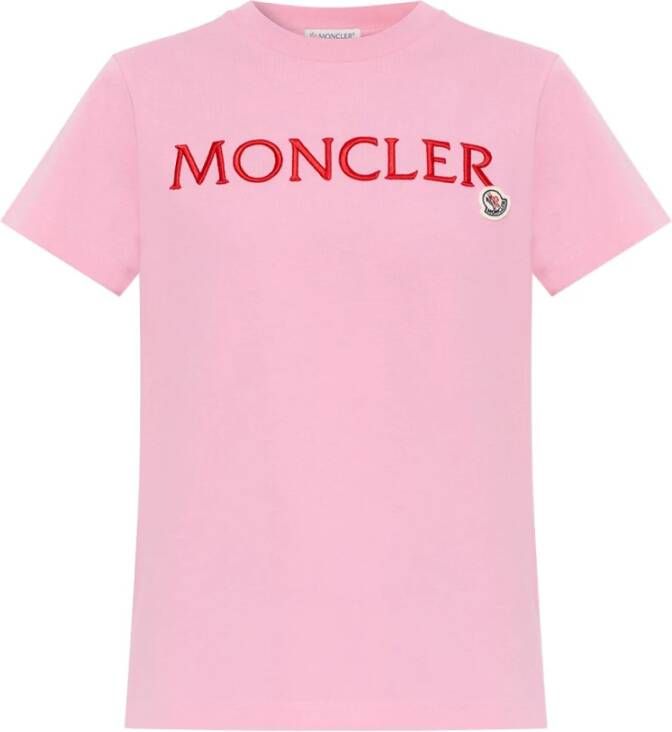 Moncler Logo Patch Katoenen T-Shirt Roze Dames