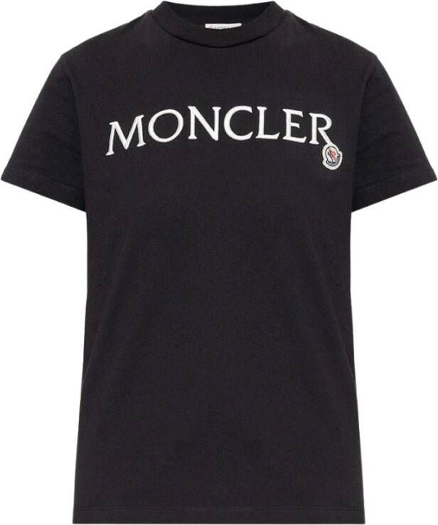 Moncler Logo Patch Katoenen T-Shirt Zwart Dames