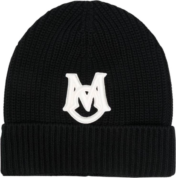 Moncler Logo-Patch Ribgebreide Muts Zwart Heren