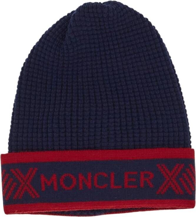 Moncler Logoed Beanie Klassieke Stijl Blauw Unisex