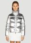 Moncler Metallic Gewatteerde Jas met Logo Patch Grijs Dames - Thumbnail 1