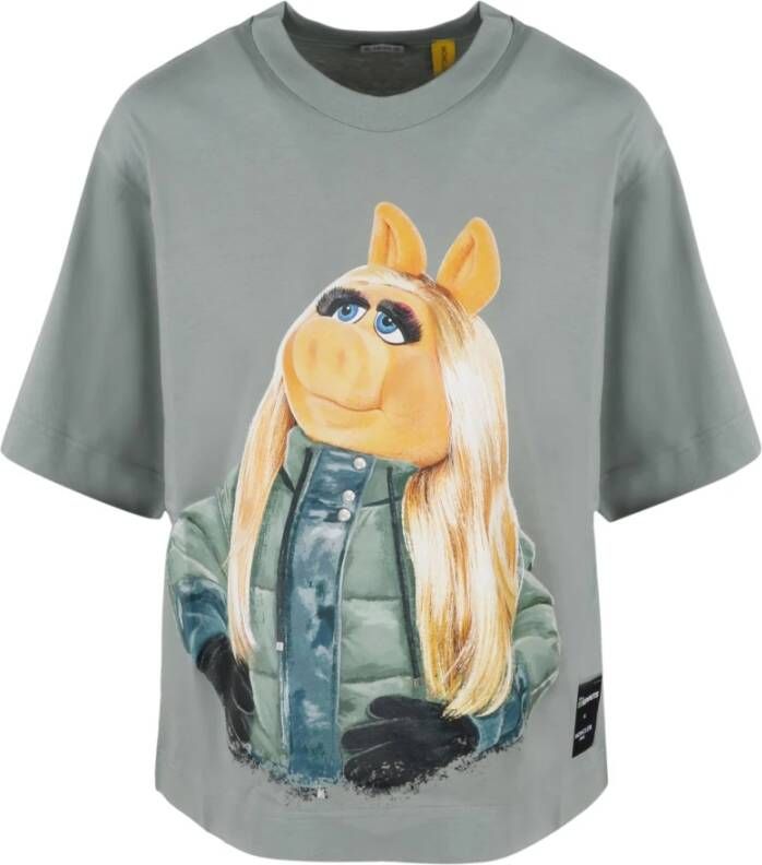 Moncler Muppets Print Jersey Katoenen T-Shirt Groen Dames