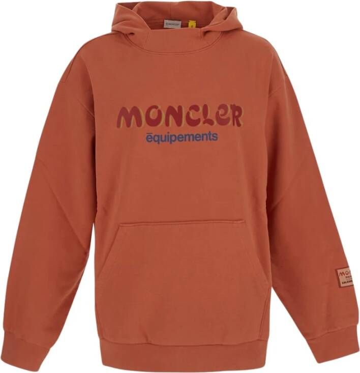 Moncler Oranje Katoenen Hoodie met Stijlvol Logo Print Oranje Heren