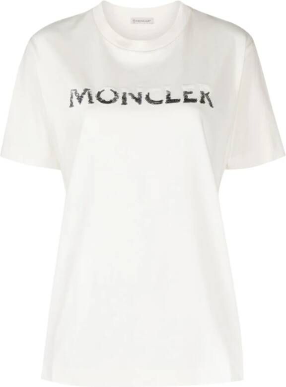 Moncler Pailletten versierd katoenen T-shirt White Dames