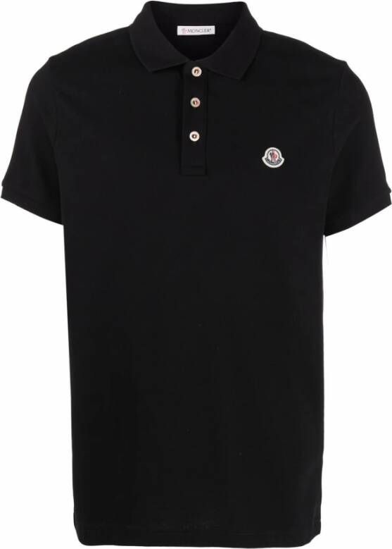 Moncler Logo Patch Polo Classic Zwart Katoen Black Heren