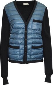 Moncler Pre-owned Pre-owned Moncler Knit Sleeve Quilted Down Panel Cardigan Jacket in Navy Blue Polyamide Blauw Dames