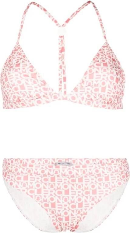Moncler Roze Cross Over Bikini met Wit Logo Print Pink Dames