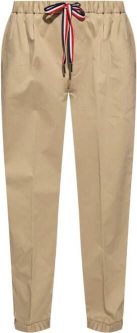 Moncler Gabardine broek met rechte pasvorm en elastische boorden Beige Heren