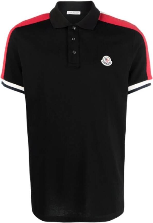 Moncler Stijlvolle Logo-Patch Polo Shirt Zwart Heren