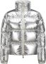 Moncler Metallic Gewatteerde Jas met Logo Patch Grijs Dames - Thumbnail 3