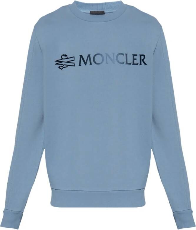 Moncler Sweatshirt met fluwelen logo Blauw Heren