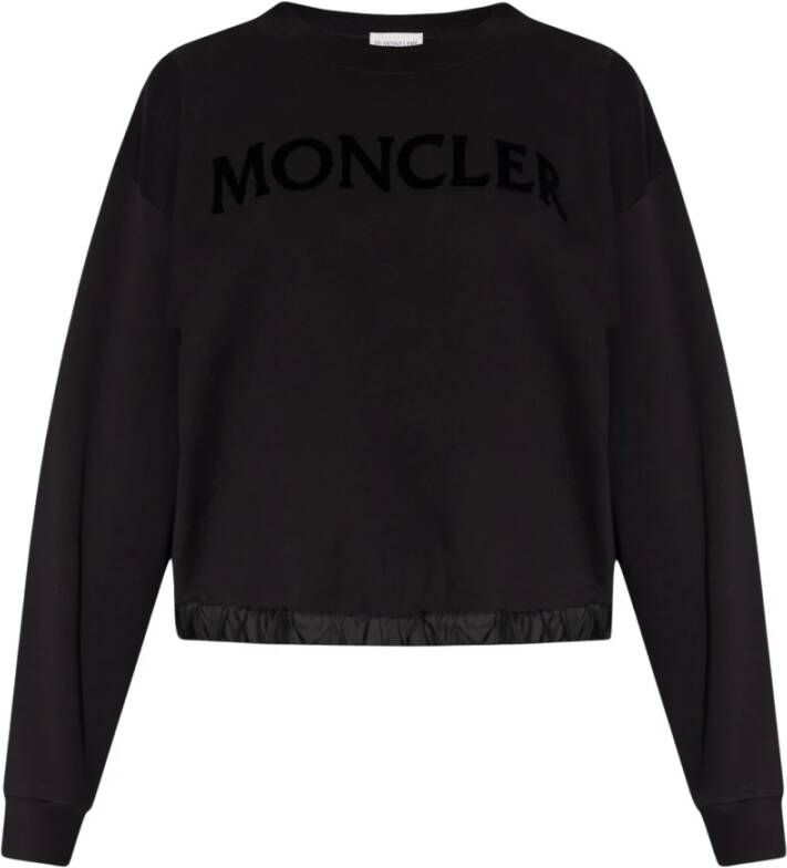 Moncler Geborduurd Logo Sweatshirt van Katoenfleece Black Dames