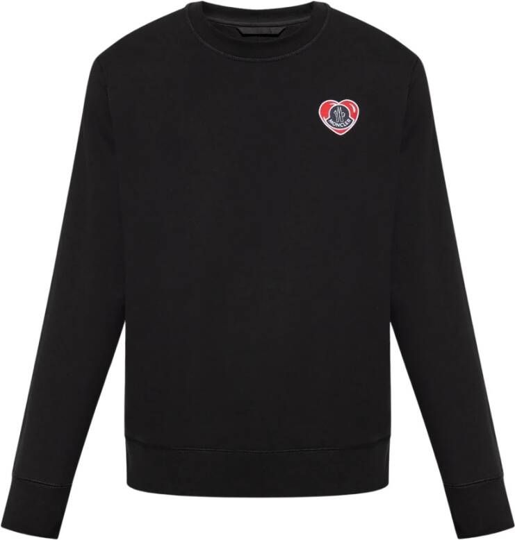 Moncler Hart Logo-Patch Katoenen Sweatshirt Zwart Black Heren