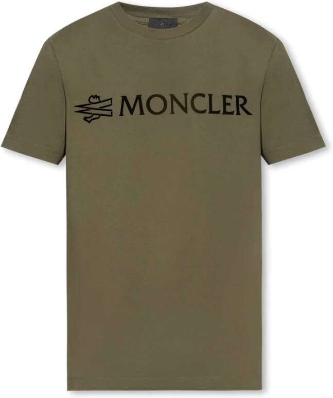 Moncler T-shirt met fluwelen logo Groen Heren