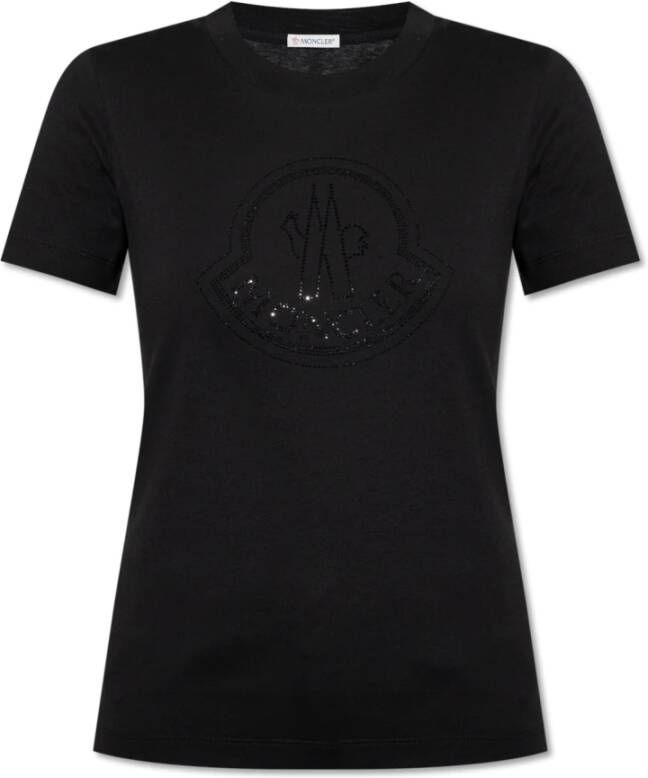 Moncler Katoenen T-shirt met Kristalversiering Zwart Dames