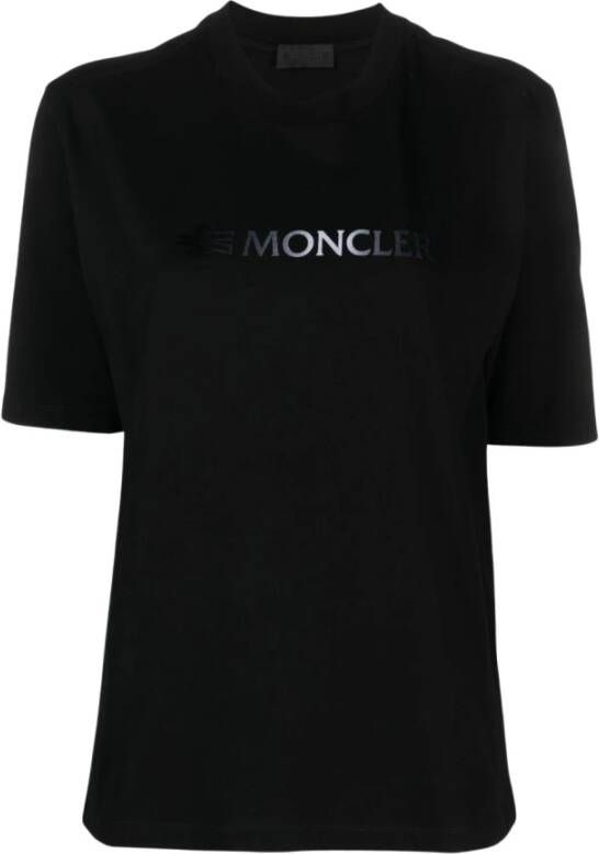 Moncler Logo-Print Katoenen T-Shirt Zwart Dames