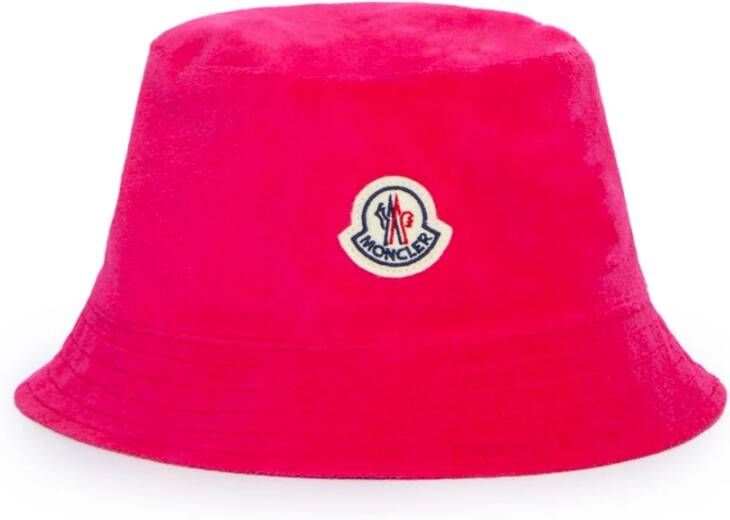 Moncler Terry Bucket Hat met Logo Patch Pink Dames
