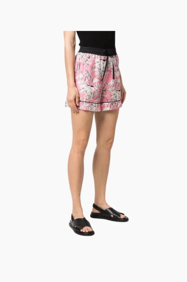 Moncler Zijden Shorts met Palmboomprint Pink Dames